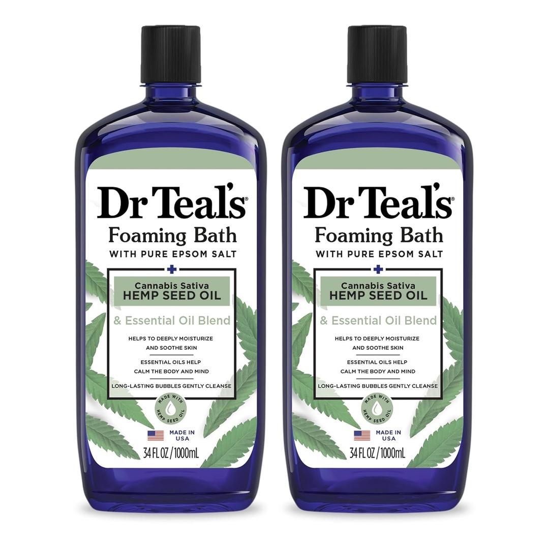 Dr Teal's Foaming Bath with Pure Epsom Salt, Cannabis Sativa Hemp Seed Oil, 34 fl oz (Pack of 2)