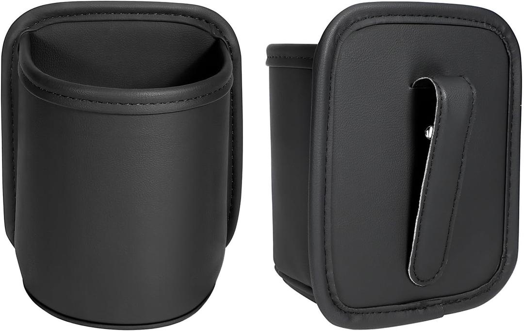 Leather Car Cup Holder Organizer (2-Pack) | Anti-Sag Clip On Drink Cupholder for Back Seat, Car Side Door, Headrest | Premium Extra Automotive Cup Holders for Water Bottles, Tumblers & Coffee Mugs