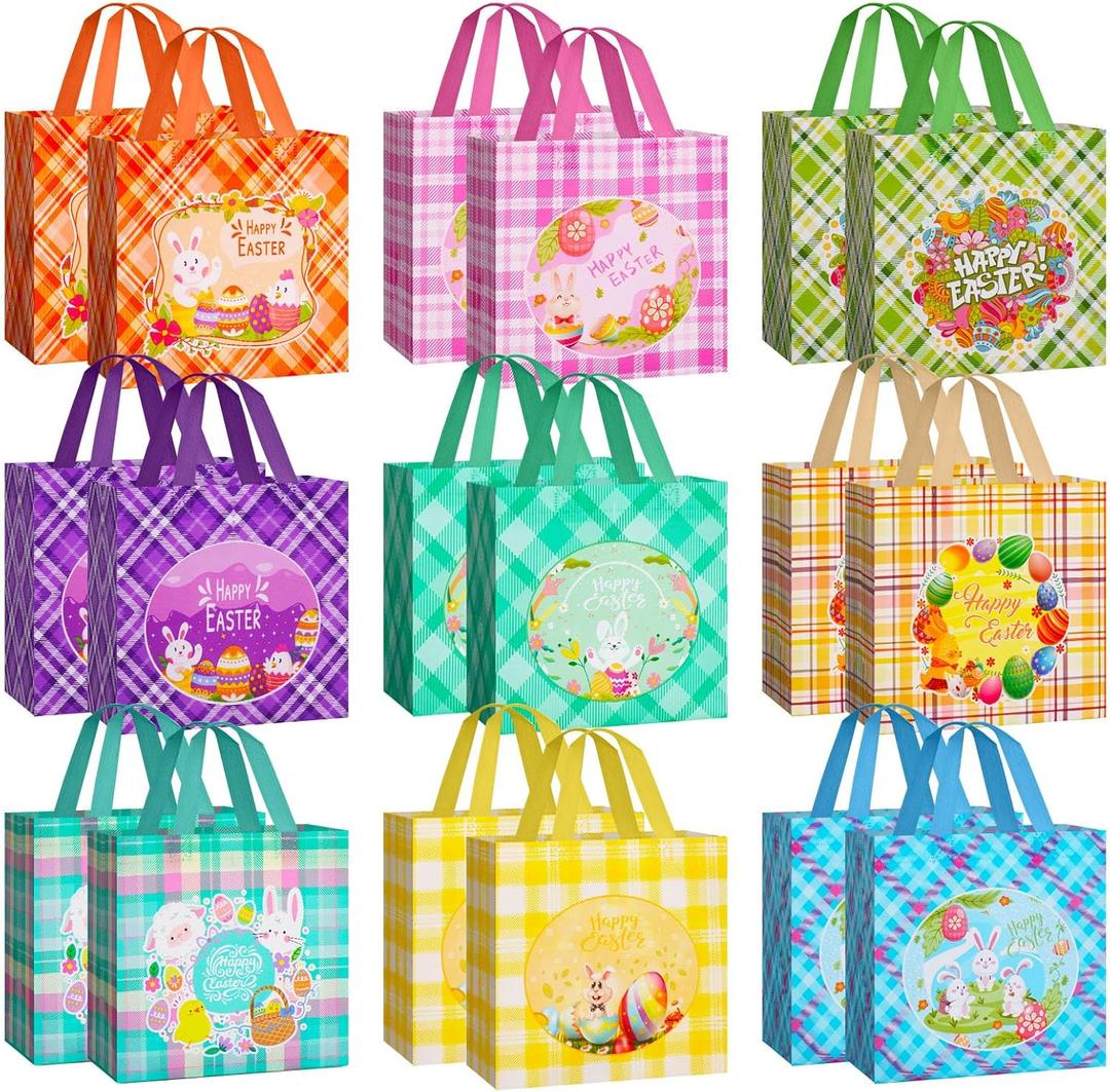 18Pcs Easter Gift Bags Reusable Easter Egg Hunt Bags with Handles for kids,Non-Woven Easter Bags for Easter Baskets, Egg Hunt Game, Easter Party,8.37.95.9inch