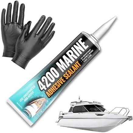 4000/4200 Marine Sealant - Fast-Cure, High-Bond, UV-Resistant Underwater Marine Adhesive Sealant for Boats, Hulls, Decks, and RVs - with Gloves, Nozzle, White 3 oz
