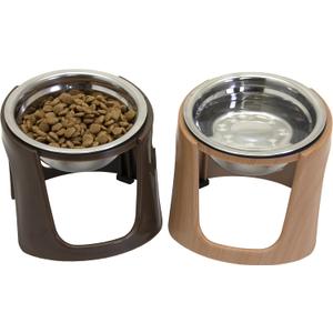 SportPet Food Bowls_Raised Stainless Steel Bowl_Gravity Feeder and Waterer,Brown