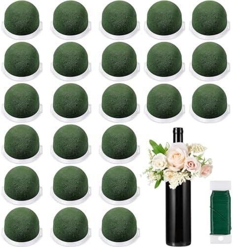 Tessco 12 Pcs Mini Floral Foam Holder Round Floral Foam with Green Arrangement Wire Arrangement Supplies for Table Wedding Wine Bottle Decor