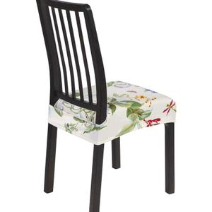 SearchI Stretch Dining Chair Seat Covers Set of 4, Soft Removable Washable Seat Covers for Dining Chairs, Dining Room Seat Cover Slipcover Protector (Rear-Covered, Beige Flower)