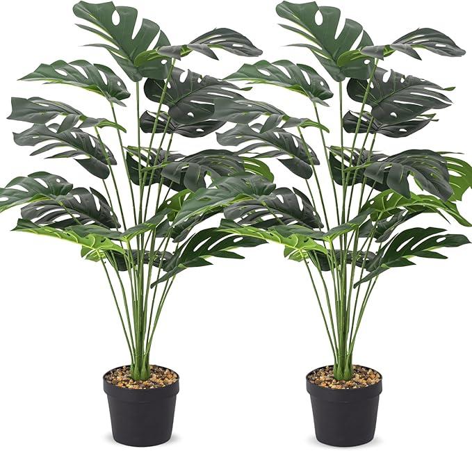 28" 2Pack Large Fake Plants Artificial Monstera Plant and Artificial Plants Indoor for Home Office & Outdoor Decor
