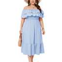 KOJOOIN Women Plus Size Off Shoulder Maxi Dress Ruffle Flowy Casual Summer Boho Long Dresses Light Blue 2XL (Blue, XXL)