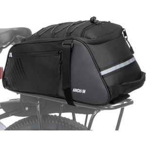 Rear Bike Rack Bag, 13L PVC Water Resistant Bicycle Bag for Road and Mountain Bikes, Commuter Bag for Grocery Shopping and Cycling, Black (Large)