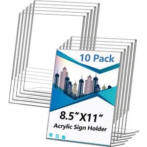 Acrylic Sign Holder 8.5x11 Inches, 10 Pack Clear Plastic Table Flyer Display Stand, L-Shape Vertical Menu Paper Holder Stand, Clear Picture Photo Flyer Display Stand for Restaurants, Store Fair, Office
