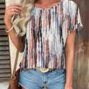 ATHMILE Women's Tunics Loose Fit Dressy Blouses Summer Short Sleeve Tops with Curved Hem Beach Vacation Clothes for Women (XXL)