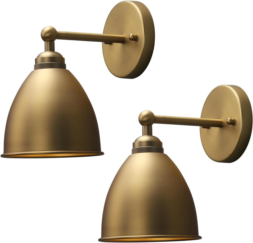 Phansthy Industrial Hardwire Wall Sconce Vintage Farmhouse Wall Light Fixture, Right-Angled Wall Lights with Rustic Metal Lampshade for Bedroom, Living Room, Reading, Kitchen (Antique, 2 Pack)