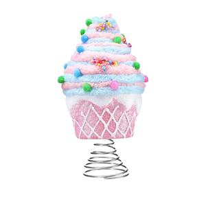 Candy Tree Topper Pastel Dessert Cupcake with Sturdy Spiral Bracket Tree Topper Ornament for Christmas Decorations Holiday Party Home Festive Decor