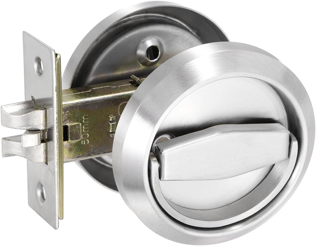 PATIKIL Round Recessed Door Lock, (Lock Length 3.5 Inch, Silver) (1 Set), Recessed Door Knob, Suit for - Walk-in Closet/Laundry Room/Corridor Door