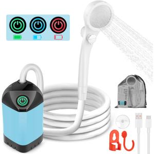 Portable Shower for Camping, 7800mAh Rechargeable Camping Shower with 3 Spray Modes, IPX7 Waterproof Portable Shower Pump for Outdoor, Hiking, Travel, Car, Pet-Long-Lasting Battery & Powerful Suction
