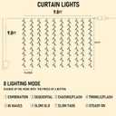 Dazzle Bright 300 LED Curtain String Lights, Christmas Fairy Lights for Bedroom with 8 Lighting Modes, Connectable Waterproof Window Lights Party Wedding Garden Wall Decor, White