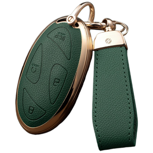 Hyundai Key Fob Cover with Key Chain, Upper Leather + Soft TPU Car Key Case for Hyundai Ioniq 6 Grandeur GN7 KONA Elanrtra Santa Fe Tucson (2023-2025) Sonata (Green, 5 Buttons)
