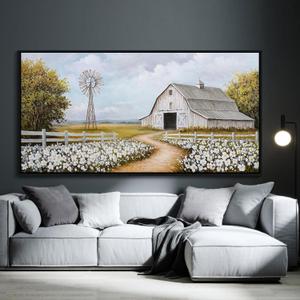 Large Rustic Painting Wall Art Farmhouse Barn Picture for Living Room Windmill Home Bedroom Decoration Modern Art Framed Artwork Decor 24x48inch
