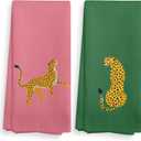 Hot Pink Green Preppy Leopard Kitchen Towels and Dishcloths Set of 2, Girls Bathroom Decor Cheetah Hand Towels, Modern Art Drying Cloth Hand Towels for Dorm Bathroom Kitchen Decor, 1624 Inches