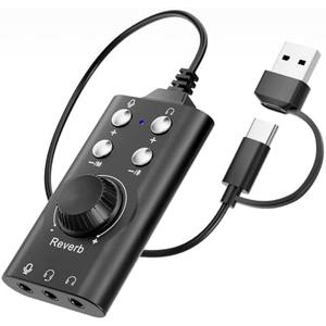 Facmogu Voice Changer with Multi Sound Effects, Portable USB 3.0/ Type-C to 3.5mm Jack Game Voice Changer, Virtual 7.1 Surround Sound Voice Disguiser Device for PS4/ PS5/ Windows、MacOS PC/Laptop/Phone