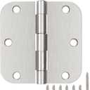 30 Pack Satin Nickle Door Hinges Brushed 3.5 Inch Interior Rounded 5/8" Radius 3-1/2" Flat Iron Hinge Hardware House Bifold Table Farmhouse Bedroom Office Living Room Decor 3" Accessories for Doors