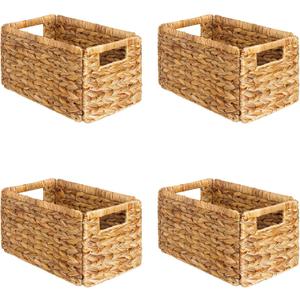 4 x SpaceAid 4 Pack Wicker Basket, Storage Baskets for Organizing, Woven Rattan Basket with Handles for Shelves, Water Hyacinth Large Cube Organizer Storage Bin, 13x8.2x7 inch, Natural