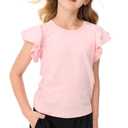 MIANZHI Girls Summer Shirts Kids Ruffle Sleeve T Shirts Crew Neck Casual Tops Cute Short Sleeve Tees Pink 5-14 Years
