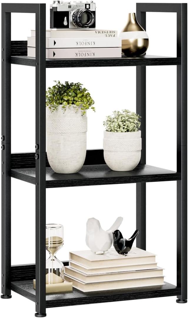 NUMENN Narrow Bookshelf, 3 Tier Bookshelves, Home Office Bookcase Shelf Storage Organizer, Free Standing Storage Shelving Unit for Bedroom, Living Room and Home Office, Black