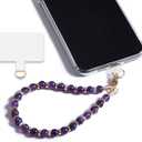 Marble Beaded Phone Wrist Strap,Detachable Phone Bracelet Strap with Tether Tab,Hands-Free Wristlet Strap (Amethyst)