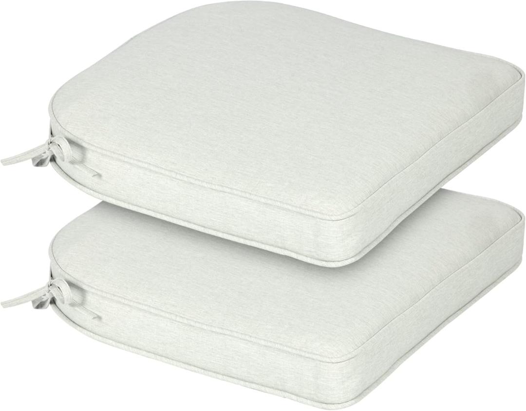 BPS 18 x 19 Inch Outdoor Chair Cushion Set of 2, Fade-Resistant and Water-Resistant Solution-Dyed Polyester Fabric Patio Chair Cushions with Straps for Outdoor/Indoor Dining Chairs (Light Gray)