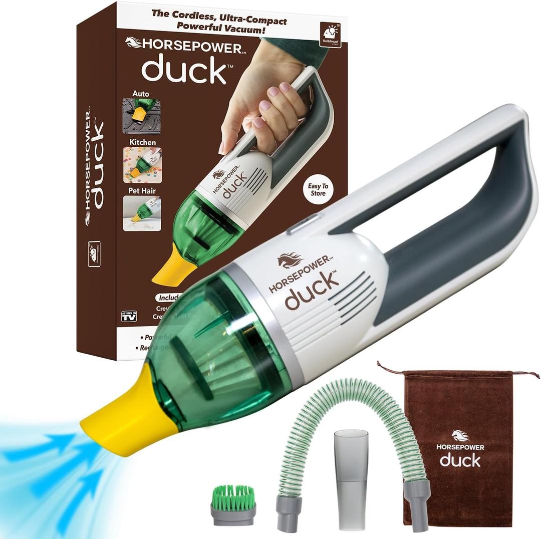 Horsepower Duck Compact Cordless Vacuum, Ultra-Powerful Upgraded Battery for Extra-Long Run Time, AS SEEN ON TV, Strong Suction, Easy to Store, Portable & Rechargeable. Home & Auto (Duck Basic)