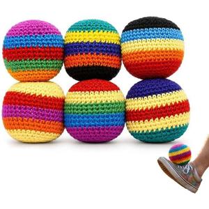 6PCS Handmade Knitted Hackys, Multicolor Geometric Crochet Footbags, Portable Soft Juggling Balls for Adults Beginners, Handwoven Toss Game Balls for Coordination Training and Party Games