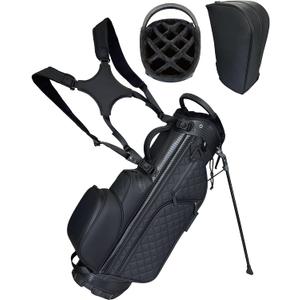PU Leather Golf Bag for Men, Golf Stand Bags with 14 Way Full-Length Dividers, 2026 Luxury Plush Top Multiple Pockets Adjustable Dual Straps Golf Bags with Rain Cover