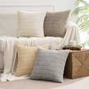 MIULEE Pack of 4 Neutral Decorative Throw Pillow Covers 18x18 Inch for Couch Sofa Living Room Bed Rustic Farmhouse Boho Corduroy Soft Striped Pillow Covers Home Decor