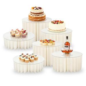 Wdpqyy 6 Pack Foldable Buffet Risers, Cardboard Cylinder Stands Food Display Risers with Acrylic Plates, Cake Cupcake Stands for Buffet Table, Dessert Table, Party Wedding Birthday Decor (White)