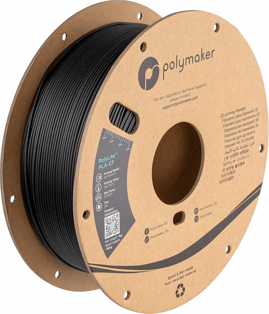 Polymaker Carbon Fiber PLA Filament 1.75mm, Carbon Fiber Reinforced 3D Printer PLA Filament 1kg - PolyLite 1.75mm Carbon Fiber 3D Printing PLA Filament Strong & Easy to Print & Matte PLA-CF