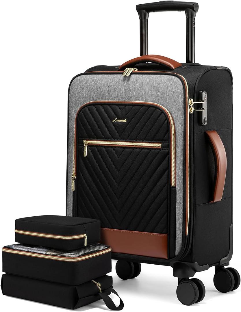 LOVEVOOK Carry On Luggage 22x14x9 Airline Approved,20 Inch Carry-on Suitcase for Women, Softside Suitcases with Wheels, Rolling Checked Luggage with TSA Lock, Lightweight Travel