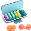 Weekly Pill Organizer 2 Times a Day, Moisture-Proof, Detachable Compartments, AM PM Pill Box 2X 7 Day, Travel Pill Organizer for Pills/Fish Oil/Medication/Vitamin/Supplements (Blue + Colorful)