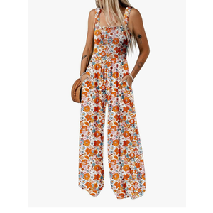 Dokotoo Women's Casual Loose Overalls Jumpsuits One Piece Sleeveless Printed Wide Leg Long Pant Rompers With Pockets XL