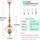 Vintage Kitchen Island Pendant Light Antique Brushed Brass Glass Chandelier for Living Room Dining Room Bedroom, W 11.8 in. H 23.6 in.