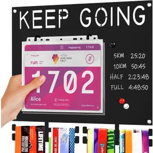 Race Medal Display Heavy Duty Iron Bib and Medal Display for Runners Holds 50+ Medals & Race Bibs Marathon Medal Holder Wall Hanger Includes 10 Bib Storage Bags 1 Washable Marker 3 Magnets