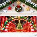 Christmas Garage Door Cover Decoration with Installation Instruction, Adhesive Hooks and Rope, 16 x 7 ft Large Fabric Candy Cane Xmas Garage Door Banner Covering Mural Backdrop Background