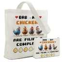 LARIAU Chicken Canvas Tote Bag for Women, Friends, Chicken Lovers, Gifts for Women, Canvas Tote Bag with Makeup Bag for Travel, Work