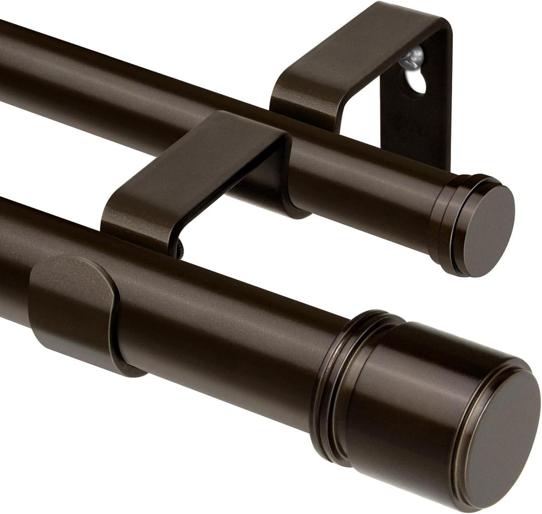 Double Curtain Rod 32 to 86 Inch, HOTOZON 1 Inch Heavy Duty Double Curtain Rods for Windows 20 to 82 Inches(1.7-6.8 ft), Telescoping Drapery Rod with Simple End Finials, Bronze