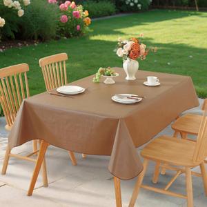 Rectangle Table Cloth, Waterproof Vinyl Tablecloth with Flannel Backing, Wipeable Reusable Rectangular Plastic Tablecloths for Dining, Camping, Indoor and Outdoor (Dark Coffee, 52" x 70")
