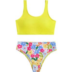 RoseSeek Girl's 2 Piece Striped Bowknot Swimsuit Set Wireless Cute Bathing Suit Summer Beachwear Bikini Sets, Size: 9 Years