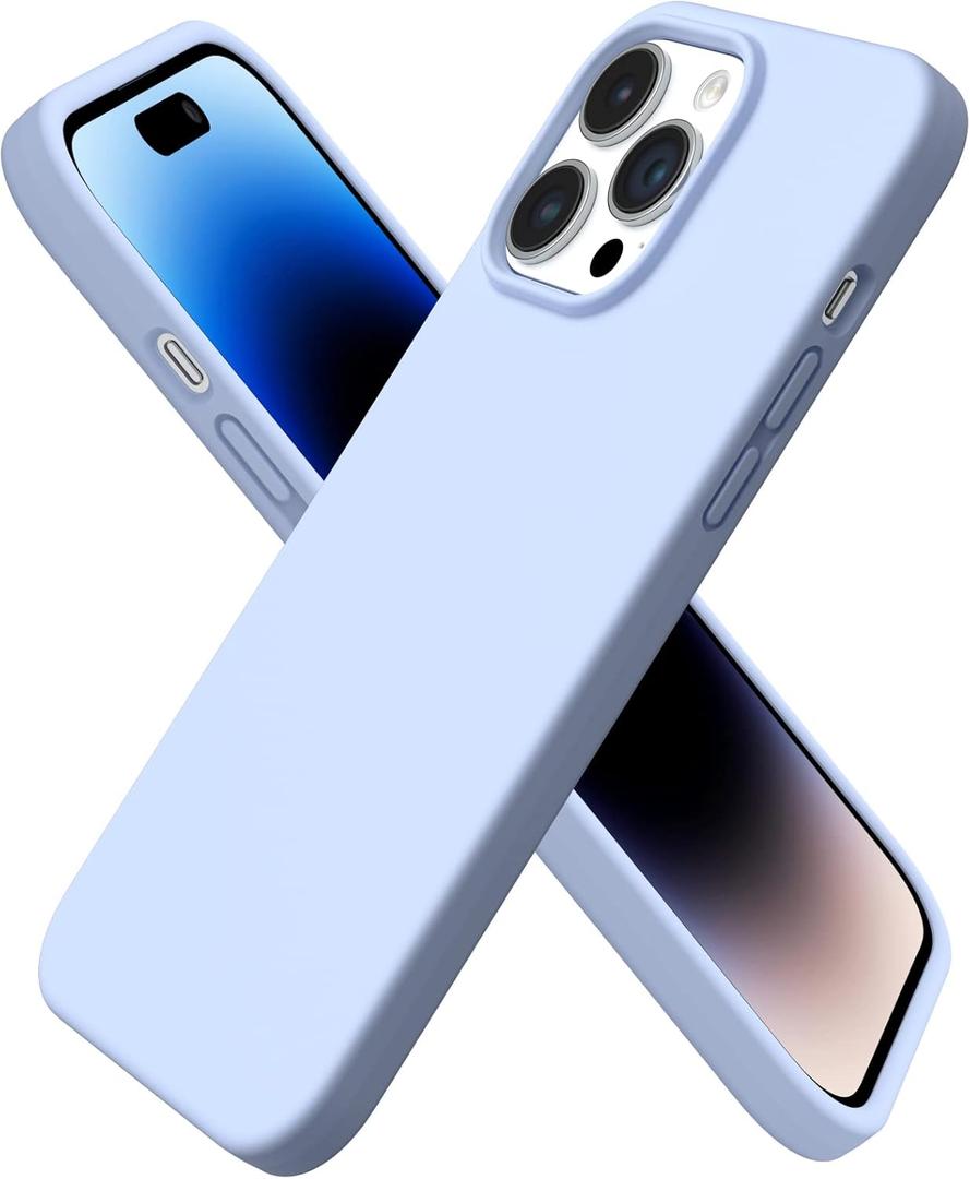 ORNARTO Compatible with iPhone 14 Pro Max Case 6.7, Slim Liquid Silicone 3 Layers Full Covered Soft Gel Rubber Phone Case Protective Cover with Microfiber Lining 6.7 inch-Baby Blue