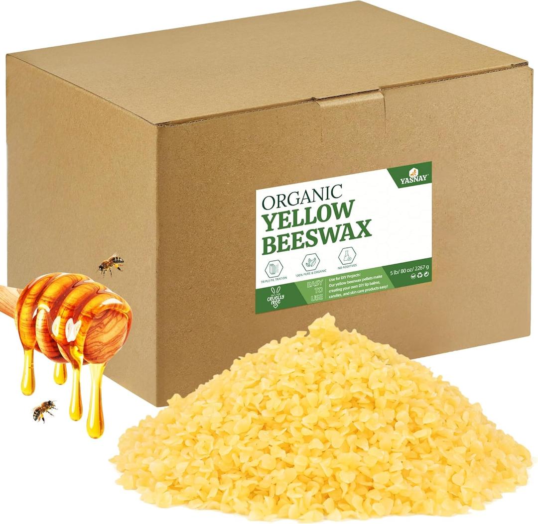 YASNAY Yellow Beeswax Pellets 5LB, 100% Organic Beeswax, Beeswax for Candle Making, Body, Skin Care DIY, Lip Balm and Soap Making Supplies