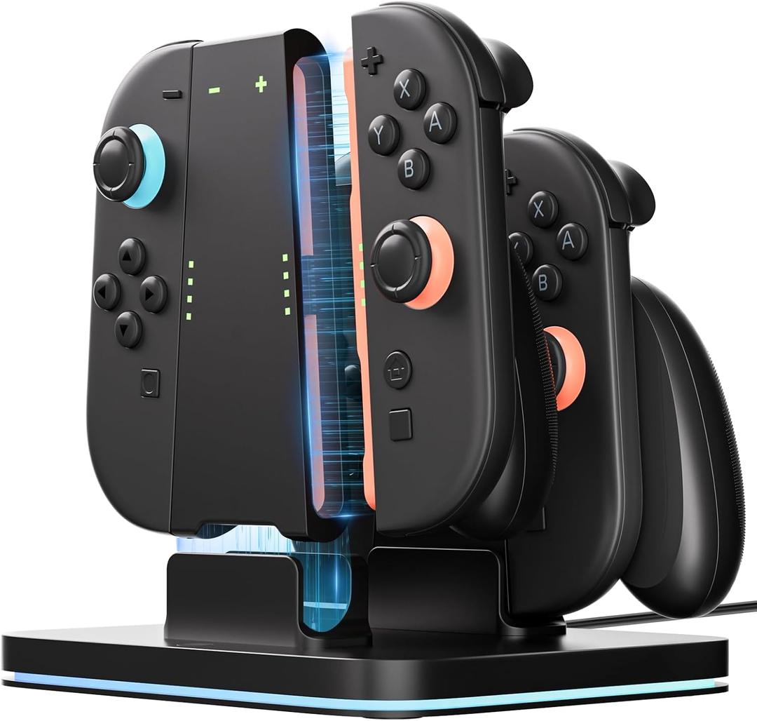 COOWPS for Nintendo Switch 2 Joy-Con 3 in 1 Charging Grip and Dock, with Ergonomic Comfort Grip, Strong Magnetic Force Fast Charger Dock, 9 RGB Light Modes & Type-C Cable Original Patent
