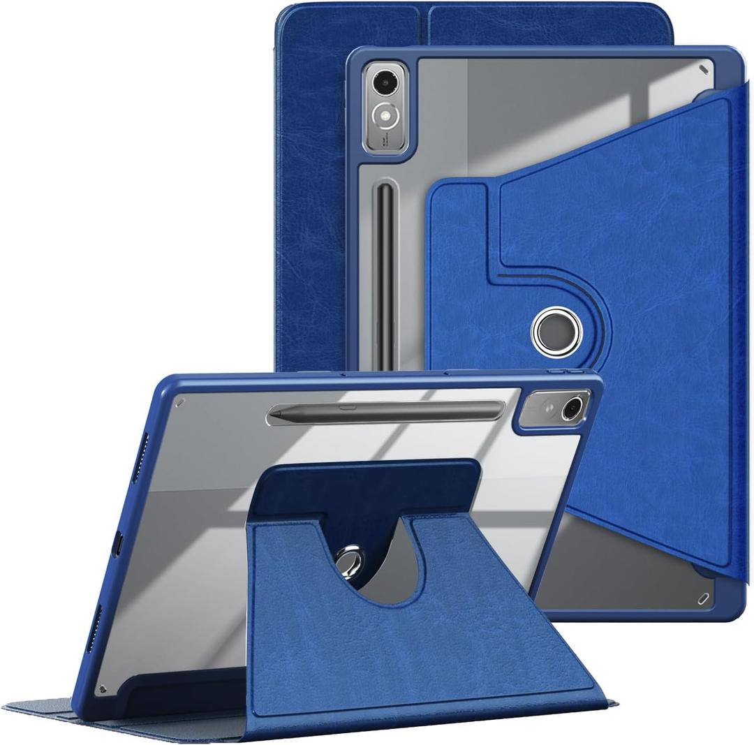 360 Rotating Case for Lenovo Tab P12 12.7" TB371FC 2023,Multi-Angle Viewing Stand Hard Shell Transparent Back Smart Cover with Pen Holder and Auto Wake/Sleep,Darkblue (Navy)