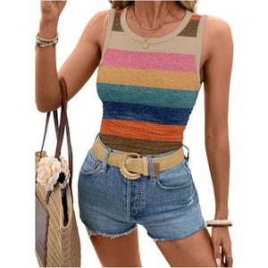 Women's Rerto Floral Tank Tops Graphic Sleeveless Fitted Summer Tops Casual T Shirts Tees (XL)