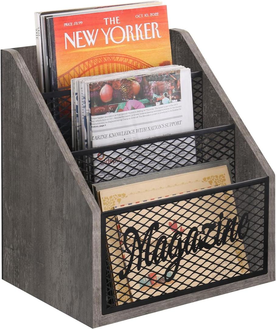YINMIT Magazine Holder, Stepped 3 Tier Magazine Rack Floor, Magazine Storage Basket, Folder Organizer Bin for Magazines,Books,Newspapers,Tablets (Gray)