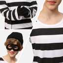 COSPELEY 5 PCS Halloween Kids Bank Robber Costume Set, Burglar and Thief Cosplay Sets, Include Black and White Striped Shirt Cap Mask Bags Gloves for Role-playing Cosplay, 10-12 Years